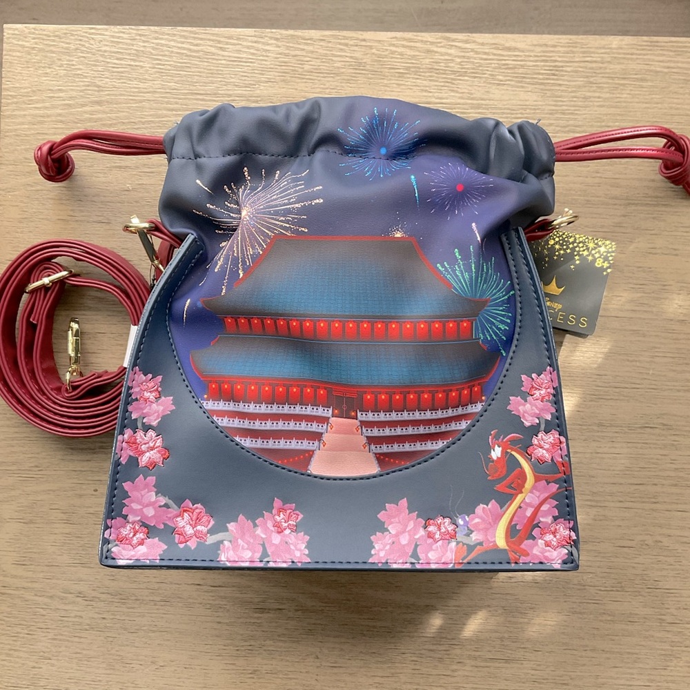 Loungefly Mulan Castle Cinch Sack Crossbody Bag